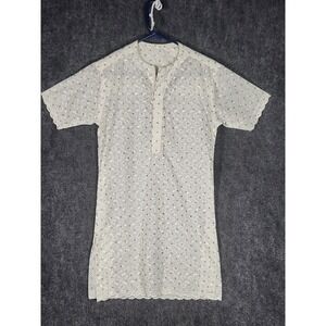 Womens White Embellished‎ Lace Trim Short Sleeve Tunic Top Button Up Cottagecore